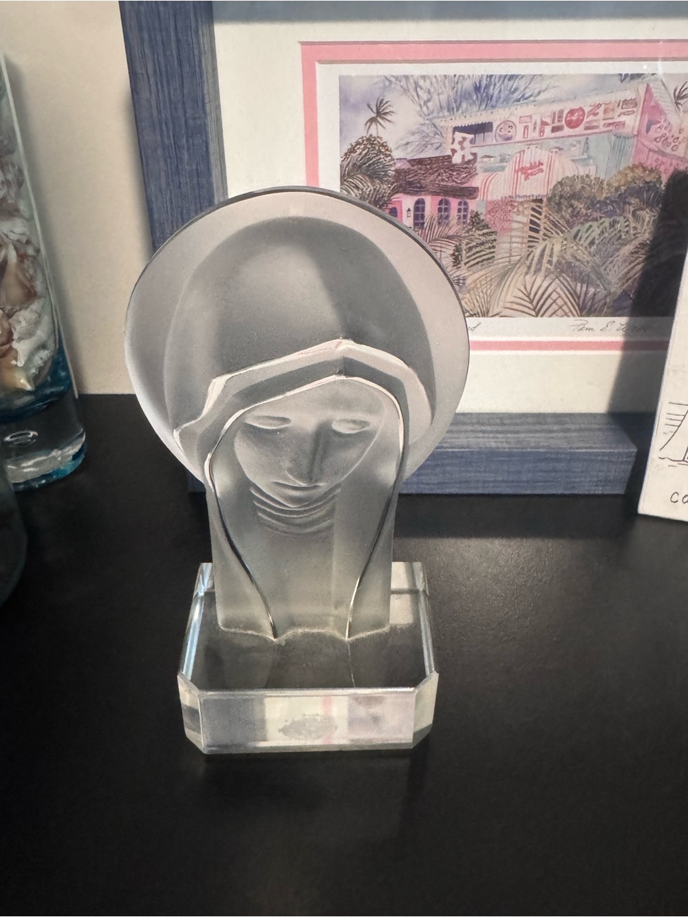 VINTAGE frosted glass Virgin Mary sculpture